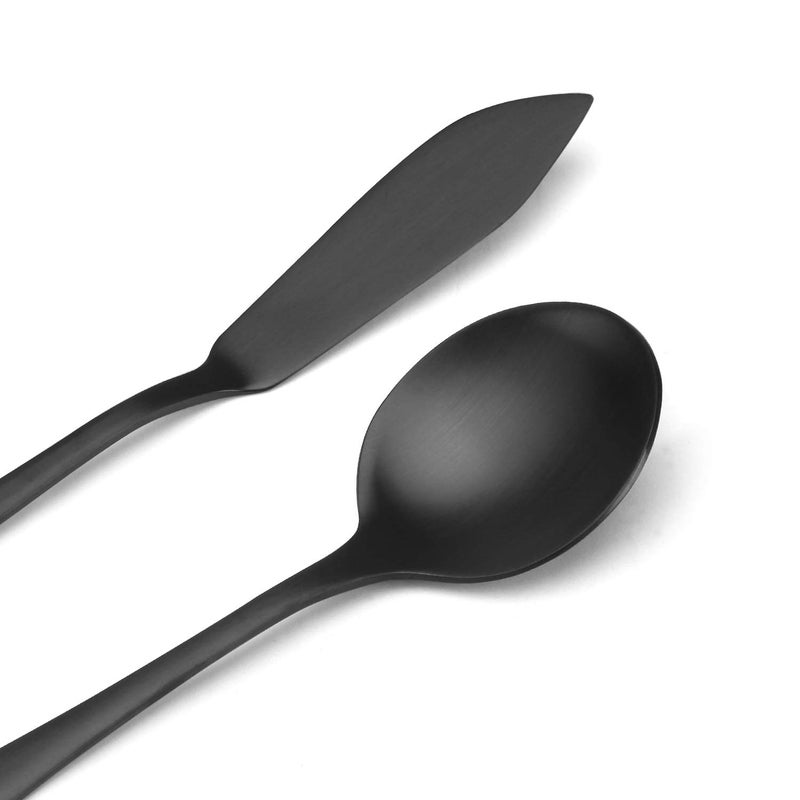 sharecook Matte Black Serving Setï¼ŒSHARECOOK 5-Piece 18/0 Stainless Steel Large Hostess Set with Round Edge, Satin Finished, Dishwasher Safe -Spoons, Forks,Butter Knife& Slotted Spoon - Image 3